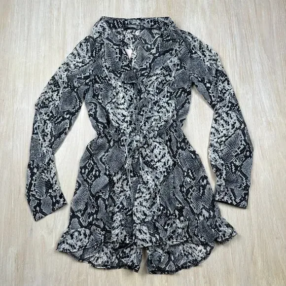 NWT Missguided Snake Animal Reptile Print Button Frill Sheer Chic Mini Dress 2 - Picture 1 of 15